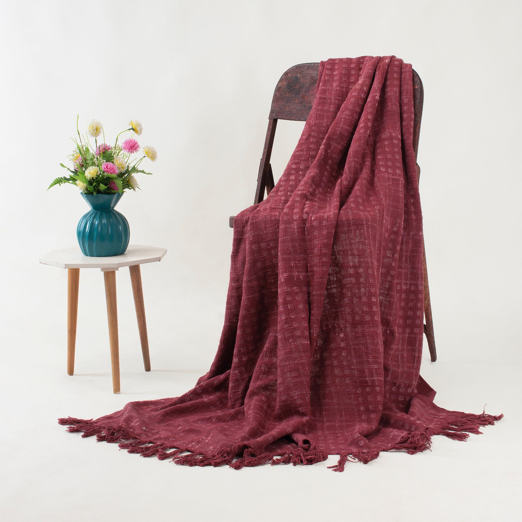 Premium Quality Maroon Soft Cotton Block Print Throw Blanket
